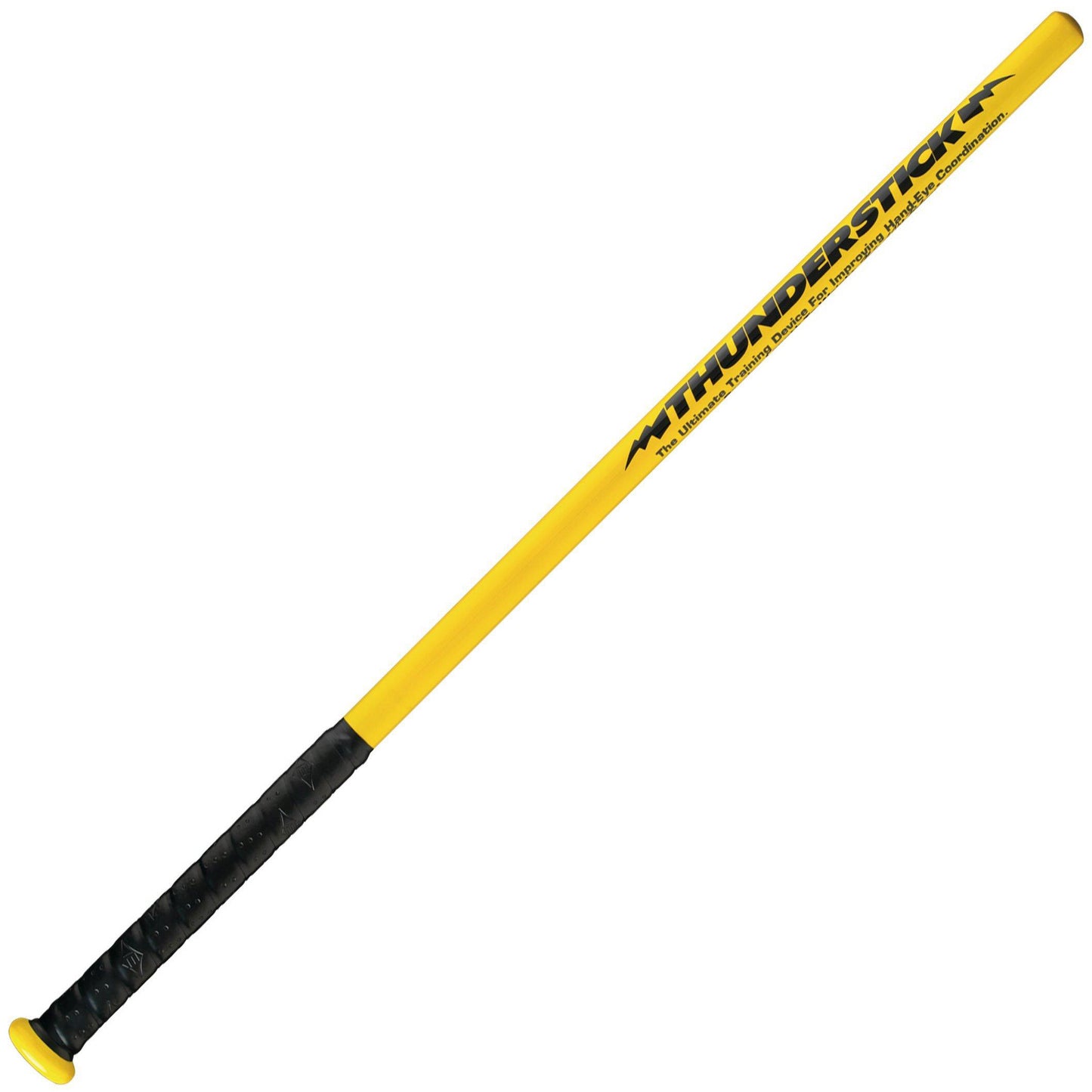 The Easton Thunderstick Trainer Bat (T10/T11) is a yellow alloy training bat by Easton, featuring a black grip and striking black barrel lettering—ideal for soft toss drills.