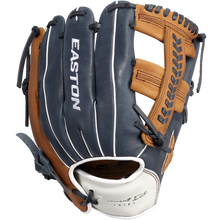 The Easton Tournament Elite 11.5" Baseball Glove (TEB115SP) is a navy blue and tan infield glove with white stitching, open web design, and the Easton logo on the back—perfect as a youth baseball glove for aspiring players.