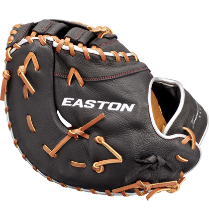 A black and brown Easton Tournament Elite 12.5" first base mitt (TEB3125) with tan lacing and "Easton Tournament Elite" printed in white on the palm.