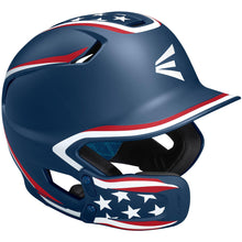 The Easton Z5 2.0 Matte Stars & Stripes Batting Helmet (Z52MTUJG) features a Universal Jaw Guard and star-spangled face guard, echoing the American flag. NOCSAE certified for safety.