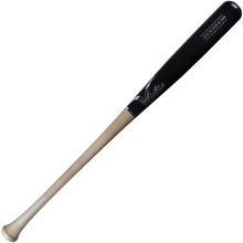 The Victus Julio Rodriguez JRODSHOW Pro Reserve Maple Wood Bat (VRWMJROD) features a pro design with a light natural handle and glossy black barrel, modeled after Julio Rodriguez. Displayed on a white background.