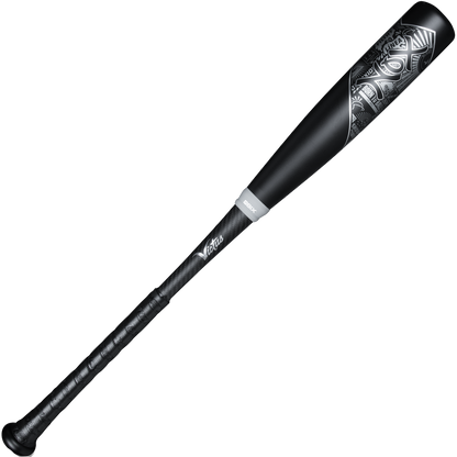 The 2023 Victus NOX 2 (-8) 2 3/4" USSSA Baseball Bat by Victus is a black two-piece hybrid bat with a textured grip, silver accents near the barrel, and a military-grade aluminum barrel, displayed on a white background.