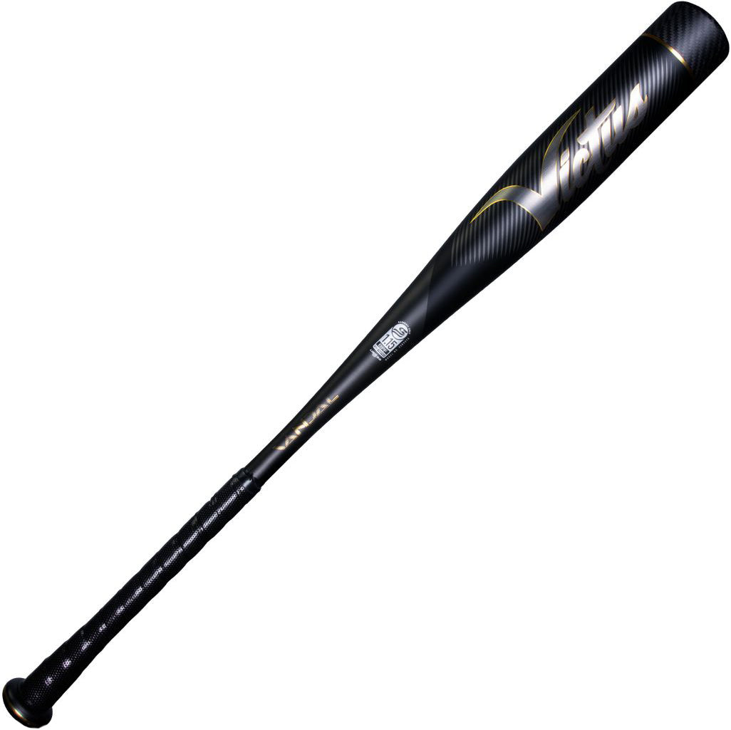 The 2022 Victus Vandal 2 (-8) USSSA Baseball Bat by Victus features a black and silver hybrid aluminum design, certified for top performance.