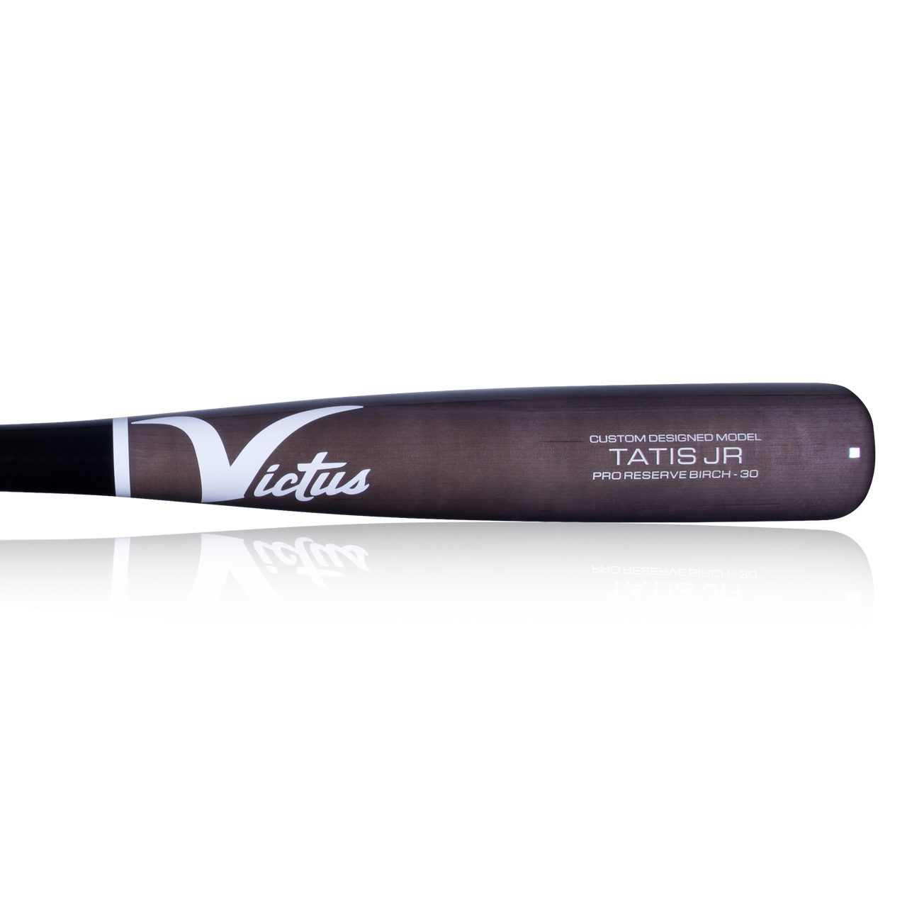 A close-up of the Victus TATIS JR Youth Pro Reserve Birch Wood Bat (VYRWBTATISJR) with balanced feel and custom model text on the barrel, shown against a plain white background.