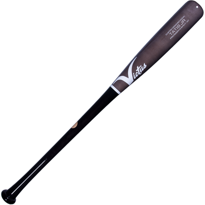 The Victus TATIS JR Youth Pro Reserve Birch Wood Bat (VYRWBTATISJR) features a black design with white text and offers a balanced feel, making it ideal for young players.