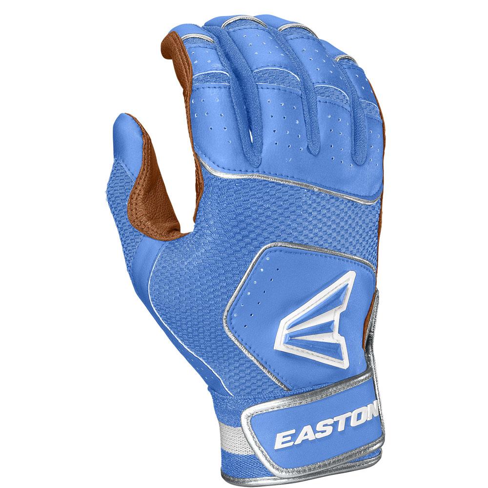 The Easton Walk Off NX Youth Batting Gloves (A121262) by Easton feature a blue and brown design crafted from premium goatskin leather.