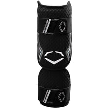 The EvoShield PRO-SRZ 2.0 Batter's Two Piece Elbow Guard (WB5726701OS) is a black athletic elbow guard with textured padding, a white logo, adjustable Velcro straps, and Gel-to-Shell Technology for advanced sports protection.