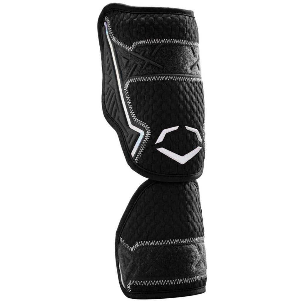 The EvoShield PRO-SRZ 2.0 Batter's Two Piece Elbow Guard by EvoShield features advanced Gel-to-Shell Technology for superior protection, complemented by white accents and zigzag stitching for style and durability.