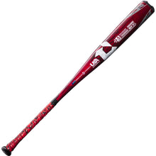 The 2023 DeMarini Voodoo One -5 USA Baseball Bat (WBD2361010) features a maroon and red X14 Alloy Barrel, patterned grip handle, white logos, and text detailing specifications.