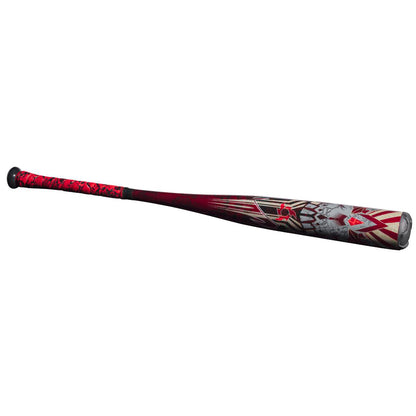 The 2023 DeMarini Voodoo One -5 USA Baseball Bat (WBD2361010) features a black and red grip with a silver and red graphic design on its X14 Alloy Barrel.