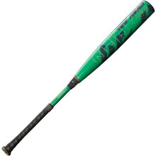 The 2023 Louisville Slugger Meta (-5) 2 5/8" USSSA Baseball Bat (WBL2649010) features a green barrel with black and blue geometric designs, gapped wall barrel technology, a black grip, and "Louisville" printed near the base.
