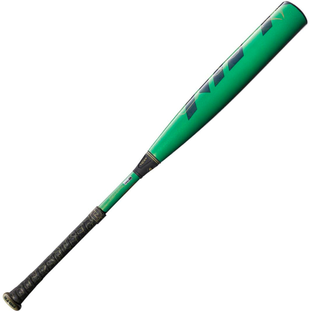 A used 2023 Louisville Slugger Meta (-5) 2 5/8" USSSA baseball bat (WBL2649010), green with a black grip and dark blue accents, featuring gapped wall barrel technology, is shown against a white background.