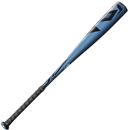 The 2023 Louisville Slugger Omaha (-11) 2 5/8" USA Baseball Bat (WBL2664010) features a blue and black finish with a textured black grip and geometric barrel design. Meets USA Baseball Bat standards. Shown against a white background.