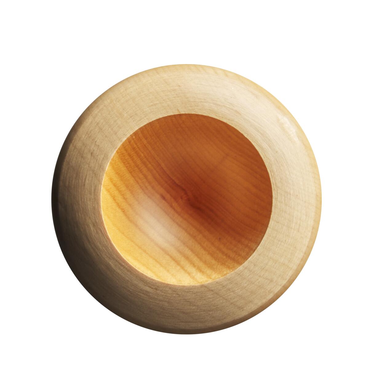 A round, light wooden bowl photographed from above on white, its craftsmanship echoing the quality of the Louisville Slugger MLB Prime Signature Series KS12 Kyle Schwarber GM Maple Wood Baseball Bat (WBL2679010) by Louisville Slugger.