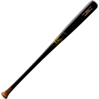 The Louisville Slugger MLB Prime Maple C271 Wood Baseball Bat (WBL2680010) features a black barrel, natural wood handle, gold logo and lettering, and is designed for a balanced swing.