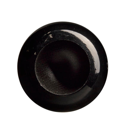 A top-down view of a round, black, glossy bowl with a wide rim and deep center, its finish recalling the polished look of the Louisville Slugger MLB Prime Maple DJ2 Captain Wood Baseball Bat (WBL2683010), isolated on a white background.