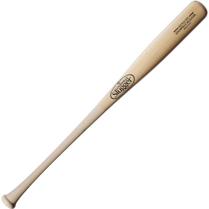 The Louisville Slugger Genuine MIX Unfinished Natural Wood Baseball Bat (WBL2689010) features natural wood, a light color, an unfinished handle, and a black Louisville Slugger logo near the barrel.