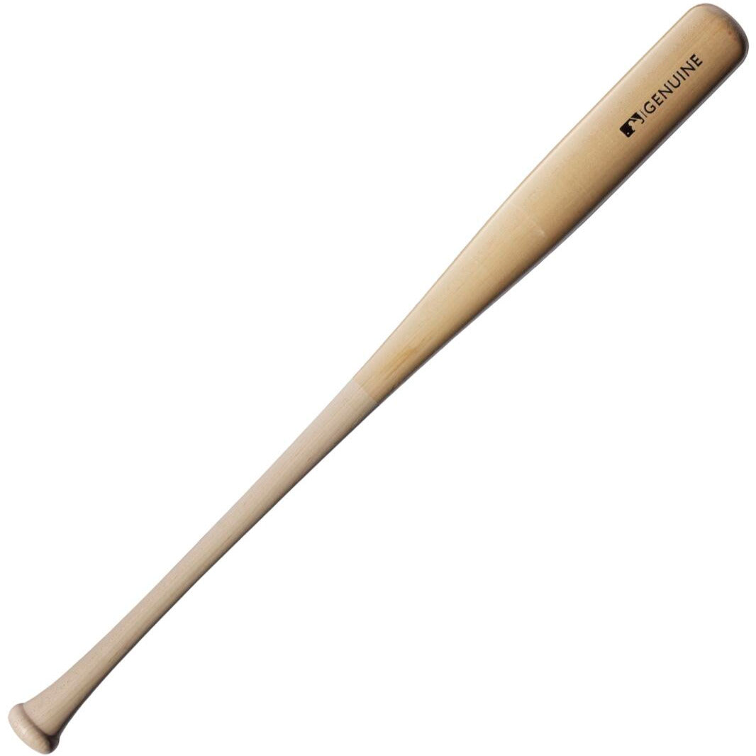 The Louisville Slugger Genuine MIX Unfinished Natural Wood Baseball Bat (WBL2689010) features an unfinished handle, flared grip, and the word "GENUINE" printed near the natural wood barrel. The background is plain white.