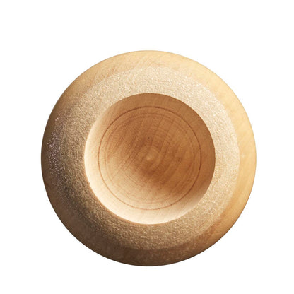 A round, shallow wooden bowl is shown from above, its smooth, light grain recalling a Louisville Slugger Genuine MIX Unfinished Natural Wood Baseball Bat (WBL2689010) by Louisville Slugger, with a subtly textured rim on a white background.