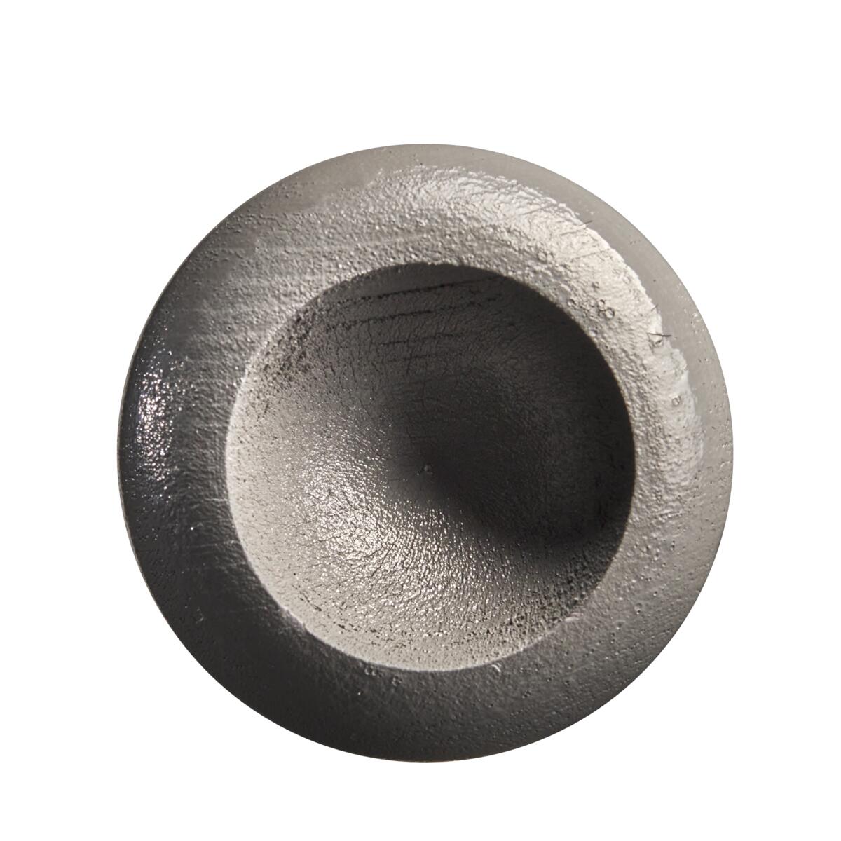 A round, metallic object with a rough, concave center resembling the end cap of the Louisville Slugger Youth Flylite Y243 Wood Baseball Bat: WBL2704010, is displayed against a white background.