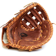 The Nokona Walnut Classic 13" First Base Mitt (W-N70) is a handcrafted brown glove made from Walnut Crunch leather, featuring tan laces and open display to showcase the pocket, webbing, padding, and Nokona branding on the palm.