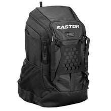 The Easton Walk Off NX Backpack (A159059) is a black Easton bag featuring mesh side pockets, a zippered front pocket, a honeycomb-patterned lower panel, and the Easton logo on the top front flap.