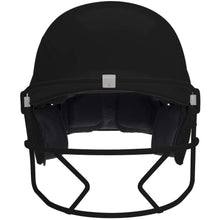 Front view of a black Schutt XR1 Softball Batting Helmet with Mask (model XR1 334200) showing inner padding and facemask, isolated on a white background.