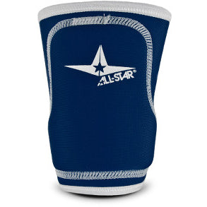 The All Star navy knee pad with white trim and logo offers sports protection and pairs perfectly with the All Star D3O Protection Compression Wrist Guard (WG5000) in navy for comprehensive on-field coverage.