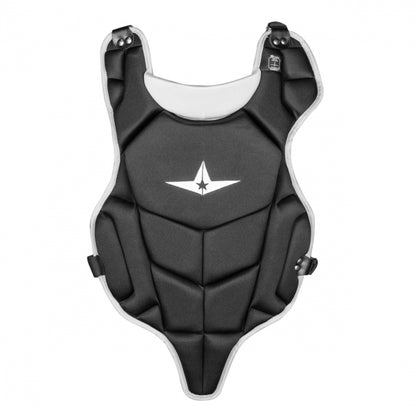 The All Star League Series T-Ball Catcher's Kit (CKCCTBALL) features a black padded chest protector with geometric stitching, side straps, and a central white logo—perfect for youth players. Shown on a crisp white background.