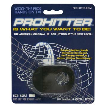 Packaging for the Markwort ProHitter Batting Aid: PH highlights quicker hands, more bat speed, and better grip. Fits adult thumbs (left or right). By Markwort—a top batting thumb protector for improved performance at the plate.