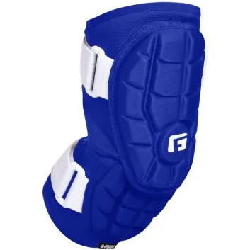 The G-Form Elite 2 Batter's Elbow Guard (EP1410) features SmartFlex padding, white adjustable straps, and a textured bright blue surface for superior protection during sports.