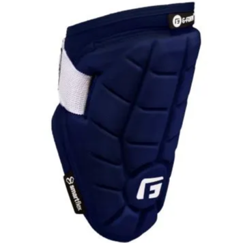 A navy blue G-Form Elite Speed Batter's Elbow Guard (EP15) with segmented SmartFlex padding, a white adjustable strap, and a white "F" logo on the front. The G-Form brand appears on a small black label.