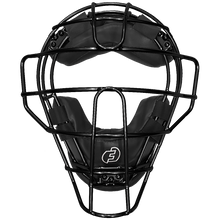 The Force3 Pro Gear Traditional Defender Mask: BD31 by Force3 is a black and silver catcher’s mask with padded sections and a protective metal cage, designed for baseball safety, shown front-facing on a plain white background.
