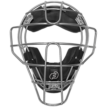 The Force3 Pro Gear Traditional Defender Mask: BD31 is a silver catcher’s mask with black padding and an embroidered white logo on the forehead, shown front-facing against a white background and designed for top baseball safety.