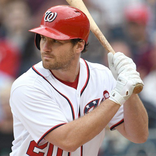A baseball player in a white Washington Nationals uniform and red helmet grips a bat with Franklin CFX Pro Full Color Chrome Adult Batting Gloves by Franklin, standing ready to bat as the blurred crowd fills the background.