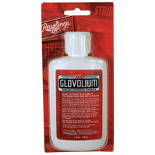 The Rawlings Glovolium Glove Treatment G25GII comes in red and white packaging and is specially formulated to condition and preserve leather baseball gloves.