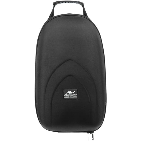 The Lizard Skins Glove Guardian - Double (BAGGD100) is a black, crush-proof case with a top handle, rounded edges, and a logo patch near the bottom center. Photographed closed against a white background for ultimate glove protection.