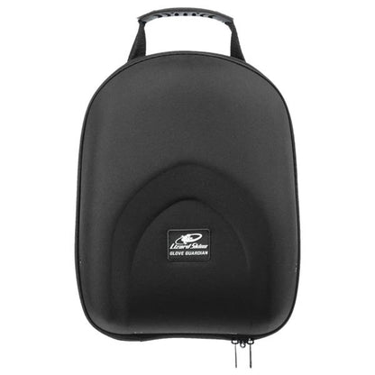The Lizard Skins Glove Guardian - Single (BAGGS100) is a black, crush-proof glove case made from durable 600D polyester with a handle. Its zippered hard-shell design protects your baseball or softball glove and features the Lizard Skins logo on the front.