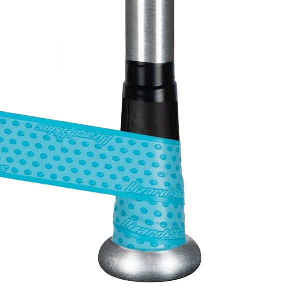 A close-up of the Lizard Skins Bat Taper - Standard (BATTS100) being applied to a bat handle, with the brand’s signature grip partially wrapped around the knob—ideal for composite or metal bats.