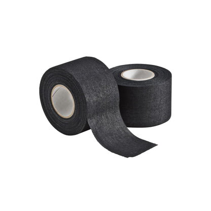 Two rolls of Mueller M Tape Athletic Tape (MTAPE) by Mueller—one upright and one on its side with a section unrolled—are shown on a white background. Made with durable cotton backcloth, these tapes are ideal for sports medicine use.