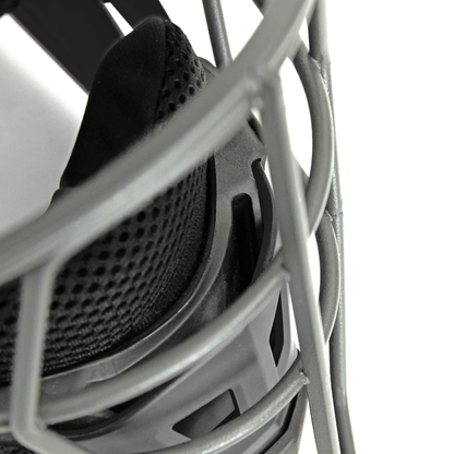 A close-up of the All Star MVP Pro Hockey Style Catcher's Helmet (MVP5) highlights the detailed design and quality craftsmanship of this essential All Star catcher’s gear.