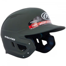 A Rawlings Mach Matte Batting Helmet (MACH) in black with a red and white logo.