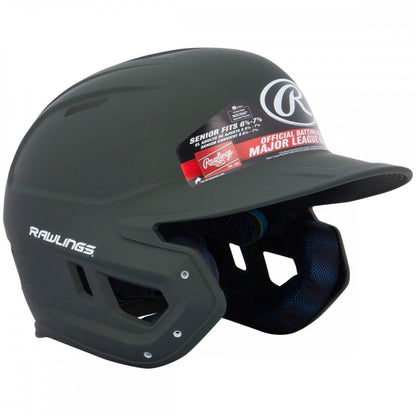 A Rawlings Mach Matte Batting Helmet (MACH) in black with a red and white logo.