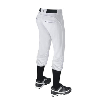 A person wearing DeMarini Women's Uprising Fastpitch Softball Pants (WTD3077), along with black knee-high socks and black cleats, is shown from the back on a white background.